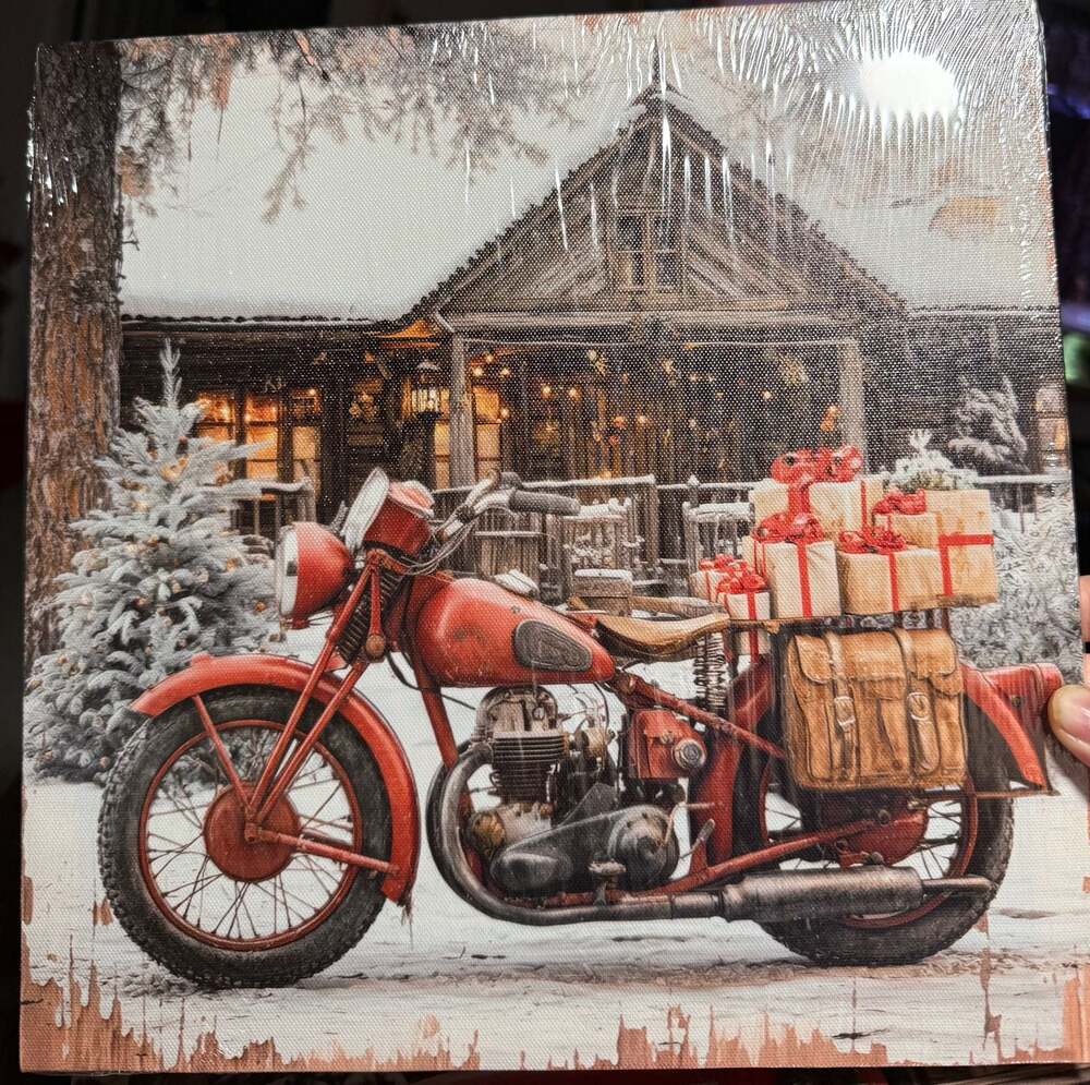 Christmas Motorcycle‎ with Gifts Canvas Wall Art